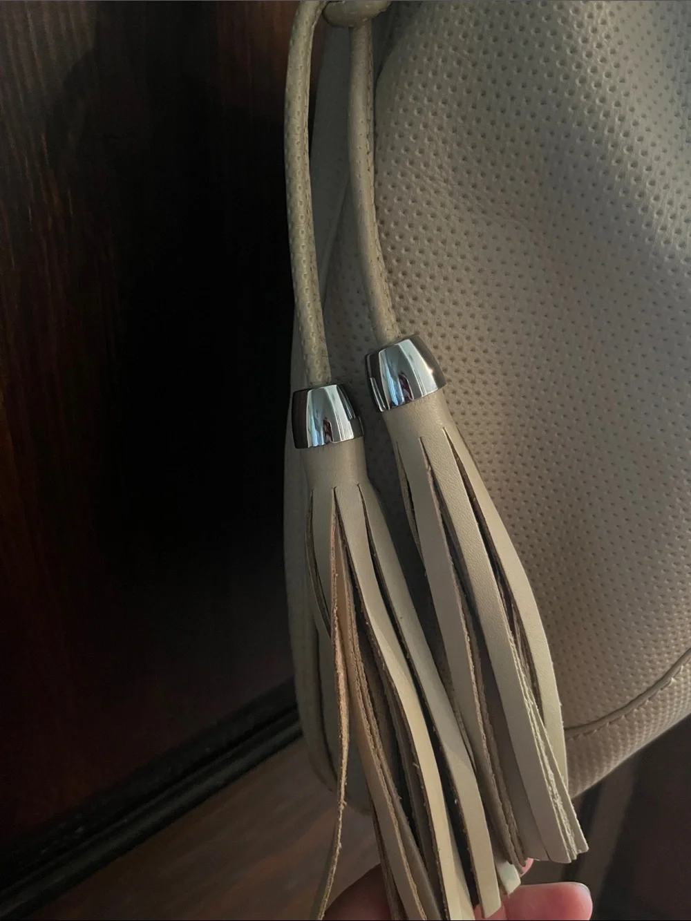 Carmen Steffens Leather Tassel Beige Hobo Purse